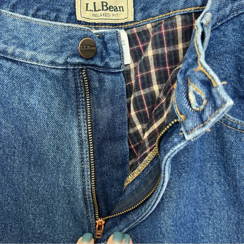 L.L. Bean Flannel Lined Relaxed Fit Denim Blue Jeans Mens 35 x 34 Winter Cotton